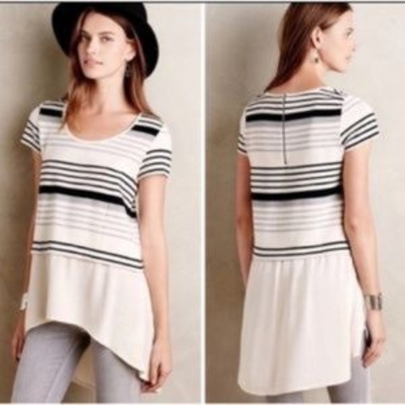 Anthropologie Tops - Anthropologie Deletta Ivory Black Striped Top L
